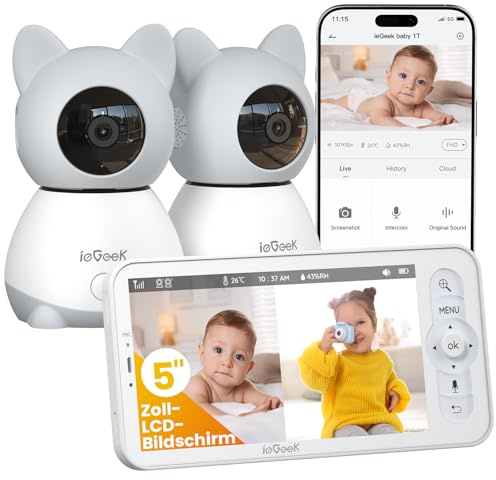ieGeek 2K Babyphone 2 Kameras 5 WLAN Nachtsicht, App, PTZ, Zwei-Wege-Audio