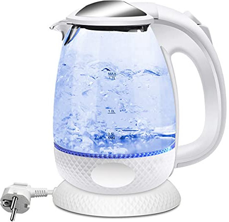 EXTRASTAR 2200 W Hervidor eléctrico de cristal 1,7 L con iluminación LED丨Filtro de agua incluido】 Sin BPA, función de mantenimiento en caliente
