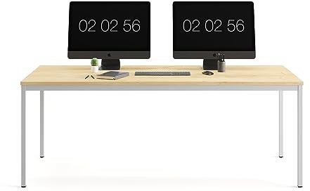 furni24 Schreibtisch-Stahl 140x80x75cm, Eiche, TÜV/GS-Einfache Montage, Arbeitstisch, Bürotisch, Küchentisch, Esstisch, Druckertisch Büro-Möbel Arbeitszimmer Computertisch Gaming-Tisch Mehrzwecktisch