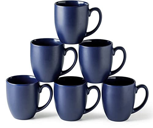 AmorArc 16oz Coffee Mugs Set of 6, Large Ceramic Coffee Mugs for Men, Women, Dad, Mom, Modern Coffee Mugs With Handle For Tea,Latte,Cappuccino,Cocoa. Dishwasher&Microwave Safe, Matte Blue