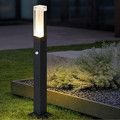 WRMING Borne Lumineuse Exterieur avec Détecteur de Mouvement, 80cm LED Borne Exterieur Jardin IP65 étanche Lampadaire Jardin Exterieur Moderne en Aluminium, Blanc Chaud, pour Chemins Terrasse Patio