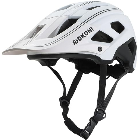 DKONI Casco da bicicletta leggero e regolabile, unisex per ragazzi e adulti, con visiera e imbottitura rimovibili, 17 prese d’aria (Bianco e nero, Taglia L: 56–61 cm (22–24 pollici))