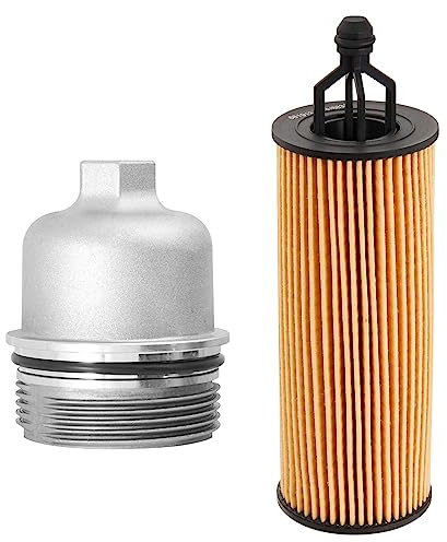 Upgrade Aluminum Engine Oil Filter Housing Cap with Oil Filter Compatible with Jeep Wrangler Chrysler 200 300 Dodge Charger Challenger Ram 1500 ProMaster Replace# 917-190 68191349AA (W/O BYPASS STYLE)