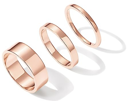 PAVOI 18K Rose Gold Plated Three Stackable Rings Set for Women - Set of 3 Wide Stacking Ring Pack - Gold Statement Jewelry, Size 10