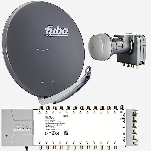 Fuba Sat Anlage 24 Teilnehmer | Satellitenschüssel Komplettset - DAA 850 A Alu Sat-Schüssel 85cm anthrazit + Fuba Quattro LNB + Fuba FMT524 Sat Multischalter 24 Teilnehmer (DVB-S2, HDTV, UHD 4K/8K)