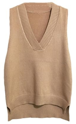 Maglione da donna semplice con scollo a V retrò gilet lavorato a maglia maglione sciolto senza maniche camicia di fondo pullover gilet casual kaki