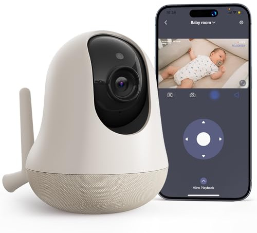 nooie Babyphone mit Kamera und App,2K intelligentes Babyfon, Temperaturüberwachung,2.4/5GHz WLAN, Nachtsicht,Zwei-Wege-Audio, Weinen/Geräuscher-kennung, KI-Tracking, funktioniert mit Alexa