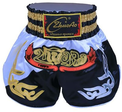 inlzdz Junge Muay Thai-Box-Shorts Boxen Shorts Trainingsshorts Elastische Taille Thaiboxhose Trainingsshorts Sporthose für Thaiboxen Kampf Kickboxen Weiß schwarz 158-164