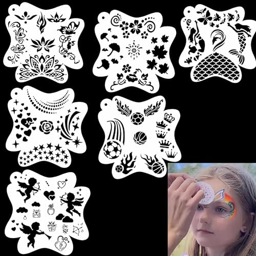 Syiyunran Riutilizzabile Face Painting Stencils - 6 Pittura Stencil Accessori, Dimensioni 13x13cm, aAdatto per Tatuaggi Bambini Artisti Vacanza Make-up, su Pareti Pavimenti Tela Cuscini Decorazioni