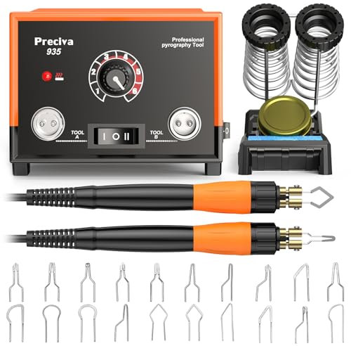 Brandmalstation, Preciva 935 Brandmalerei Set Bastelset Lötstation Lötkolben Set, Dual Brennkolben 250-750 ℃ Holzbrennstation mit 20-teilig Spitzen für Holz, Leder und Kork DIY