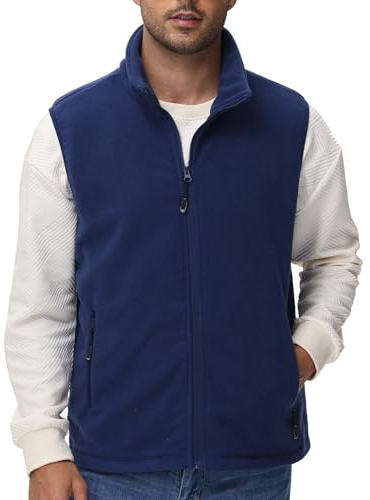 Mlgaril Men's Navy Blue Fleece Vest Full Zip Polar Fleece Sleeveless Jacket Lightweight Outerwear Golf Vests with Zipper Pockets M