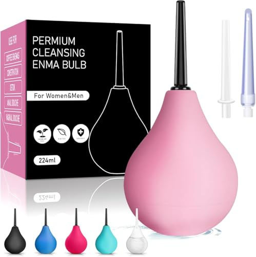 Pera Lavado Recto 224ml - Dispositivo de Higiene Íntima | Ducha Anal y Vaginal | Bulbo de Silicona Suave para Cuidado Personal | Limpiador de Higiene Diaria para Hombres y Mujeres (Rosa)