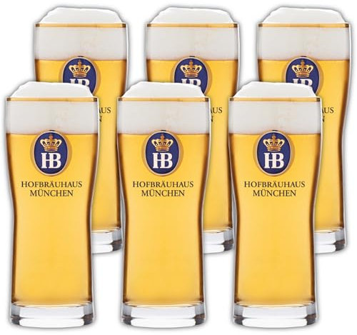 Hofbräuhaus München - Juego de vasos de cerveza (6 unidades, 0,3 l, con logotipo HB, 0,3 L, ideal como regalo para hombres, 6, 0,3 litros)