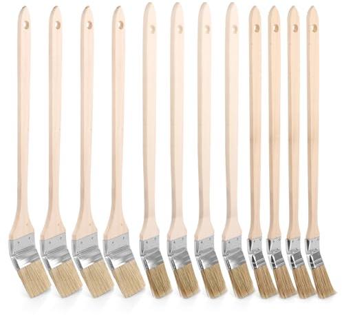 GBACHOOSE 12 Pcs Radiator Paint Brush, Long Handle Paint Brush, Wood Paints Brushes for Ceilings, High Walls (25mm,38mm,50mm)