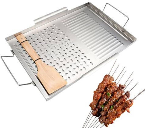 Plancha De Hierro Fundido Para Hornilla - Sartén Para,Utensilios De Acero Inoxidable Para Interior Y Exterior Y Accesorios De Barbacoa Con Mangos