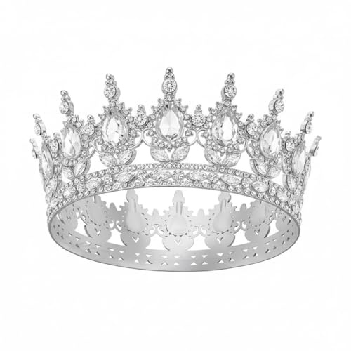 Couronne Argent, Élégante et Scintillante Diadème Rond pour Femme, Couronne d'anniversaire de Reine, Diadème Baroque en Cristal pour Mariée, Coiffe de Princesse pour Mariage et Anniversaire