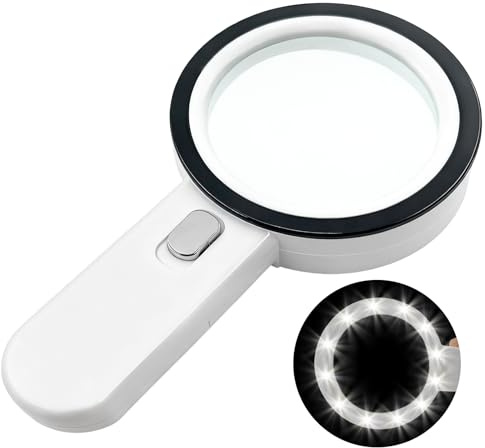 Zeeorymn Magnifying Glass with Lights 12 LED,Ultra-Clear Double-Glass Lens Handheld Magnifying Light,Suitable for elderly reading,medical examination,observing insects,coins,maps,and gems