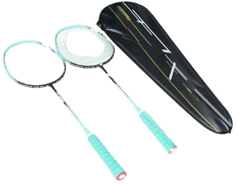 ZQINGQING Badminton Set Racchetta da Badminton bilanciata in Fibra di Carbonio, Peso predefinito 24 libbre, 2 Colori Disponibili, Adatta ai Principianti(2PCS Blue Bagged)