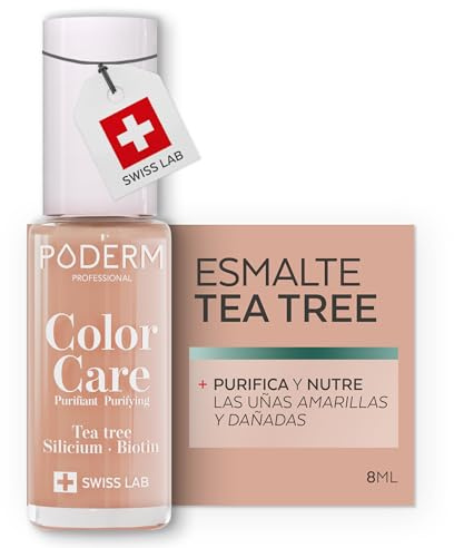 PODERM Vernis Soin au Tea Tree - Beige | Swiss Lab - 8ML | Enrichis en Tea Tree, Silicium & Biotine | Purifie, Clarifie & Nourrit les Ongles Jaunes et Abîmés | Créé par une Podologue