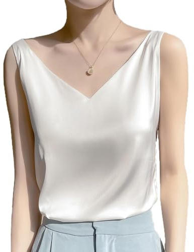 KOEMCY Canotta da Donna in Raso Top Senza Maniche Camicette Canotta Maglietta Tops Estiva Basic Estivo Cami Scollo a V Tank Top