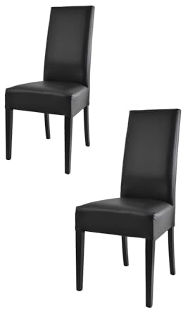 t m c s Tommychairs - 2er Set Moderne Stühle Luisa für Küche und Esszimmer, robuste Struktur aus lackiertem Buchenholz Farbe Schwarz, Gepolstert und mit schwarzem Kunstleder bezogen