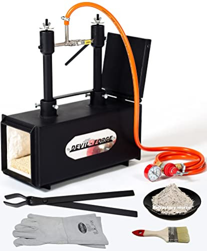 DEVIL-FORGE Fragua de gas DFPROF2+1D Horno de Forja, 2 Quemadores DFP (160.000 BTU) usas 1 o 2, Válvula de bola gas, Estrangulador de aire, 1 Puerta, Fabricación de cuchillos, Herrero, Herrador 1370°C