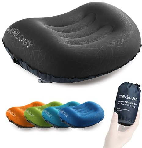 TREKOLOGY Ultralight Inflatable Camping & Travel Pillow – Compact, Ergonomic Neck & Lumbar Support Cushion for Adults & Kids – Ideal for Camping, Backpacking, and Beach Trips
