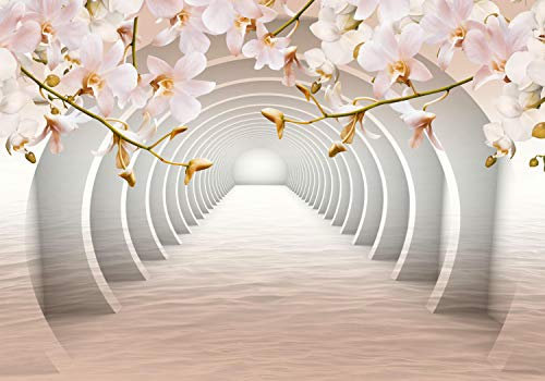 wandmotiv24 Fototapete Tunnel orange Blumen, XL 350 x 245 cm - 7 Teile, Wanddeko, Wandbild, Wandtapete, Wasser, 3D M3939