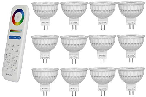 LIGHTEU®, 12x 4W 12V MR16 GU5.3 RGB + CCT LED Spotlight Color Changing och CCT WW CW Temperaturjusterbar, original Mi-lampa, glödlampa med en 8-zon fjärrkontroll (12x FUT104 + FUT089)