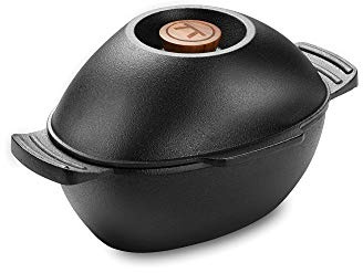 Outset 76495 Cast Iron Seafood and Mussel Pot with Lid for Empty Shells, 2.5 Quart, Black