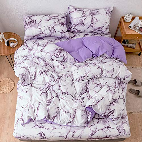 Treer Mármol Juego de Ropa de Cama, Microfibra Suave Transpirable Estilo Nórdico Pareja Niños Niña Juego de Fundas Edredón con 1 Funda Nórdica + 1/2 Funda de Almohada (Mármol Morado,220x240cm)