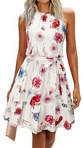 Newshows Summer Dresses for Women UK Halter Neck Dress Ladies Floral Beach Dress for Holiday Vacation(Floral-4, Large)