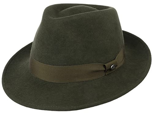 LIERYS City Filzhut Wollfilzhut Damen Herren Wasserabweisend Packable Bogarthut Fedora Sommer Winter dunkelgrün L (58-59 cm)