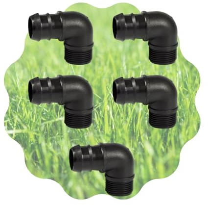 Raccordo a Gomito Connettore Angolare con Portagomma e Filetto 90° per Tubi in PE e Sistemi Irrigazione a Goccia, Nero - Orto Facile (5, 16 mm x 3/4)