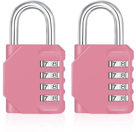 ZHEGE Combination Padlocks for Gym Locker, 4 Digit Code Padlock (Pink, 2P) | Outdoor with Side Window, Padlocks for School Locker, Combination Locks Outdoor for Backyard Shed, Fence Gate