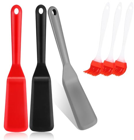 Pfannenwender Silikon 3 Stück, Antihaft Hitzebeständig Silicone Spatula, 25x5 cm Spatula Wende, für Kochen Ei Burger Pizza Steak Omelette Crepes - Mit 3 Stücke Ölbürste