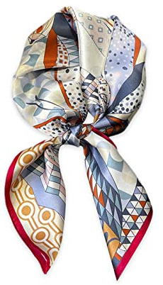 LumiSyne Sciarpe Di Seta Donna Foulard Quadrata 70×70cm Retro Stampato Motivo Geometriche Catena Lettere Leggera Raso Foulard Piccolo Fazzoletto Da Collo Fascia Per Capelli Bandane Copricapo