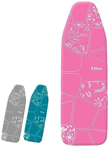 Silva Bügelbrettbezug 147x46 cm – 100% Baumwolle mit 5 mm Filzpolsterung – Thermoreflexion, Rutschfest & Pflegeleicht – Für Dampfbügeltisch, Dampfbügelstation & Bügelbrett Universalgröße – Rosa (L)