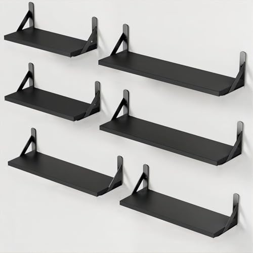 Pipishell Juego de 6 estantes flotantes de madera para decoración de pared, estantes de pared rústicos para dormitorio, estantes de baño para almacenamiento de pared, estantes de libros para sala de