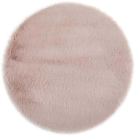 -LUXOR- living Kunstfell Coste Flauschiger Teppich Schlafzimmer - ideal zur Verwendung als Bettvorleger Schlafzimmer - gemütlicher Fellteppich Lammfell Imitat 120 cm rund Altrosa