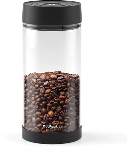 OUTPEAK Neo 1.35L, 6-Month Fresh Coffee Bean Storage, Large Auto Vacuum Coffee Canister, Holds 17.6 oz of Coffee Beans, One-Button Operation, Airtight Canister with Scoop, Food Storage Glass