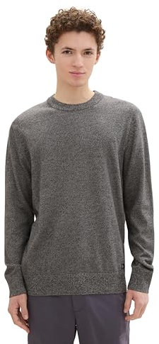 TOM TAILOR Denim Herren Strickpullover aus Baumwolle, 36274 - Grey Tonal Mouline, L