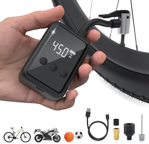 Tiiletzote Bike Pump Portable Air Compressor, 130 PSI Mini Bike Tire Pump with Gauge, Bicycle Inflator Pump Fits Presta & Schrader Valve, Electric Pump Auto Shut-Off, Small Air Pump Ball Motorcycle