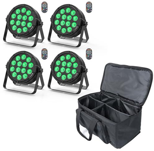 4er 84W LED Par Strahler mit Tasche, 14 LED Bühnenlicht Partylicht RGBW 4-in-1 DMX512 Discolicht Scheinwerfer mit Fernbedienung, Beleuchtung für Stage DJ Party Show Bar Halloween Weihnachten