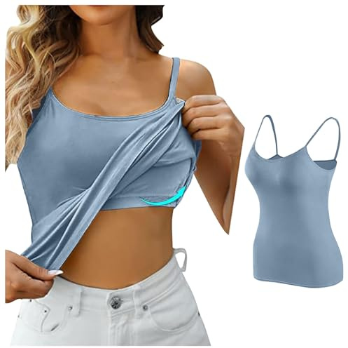 NaLatia Débardeur à Bretelles Spaghetti pour Femme Maillot de Corps avec Soutien-Gorge intégré Soutien Gorge de Yoga Couleur Unie sans Manches Tunique Rembourré Haut léger T-Shirt de Sport Comfy