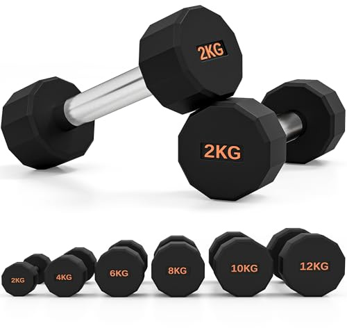 SPORTNOW Dumbbells Set, Hand Weights Pair with 12-Sided Shape and Non-Slip Grip for Men Women Home Gym Workout, 2 x 2kg