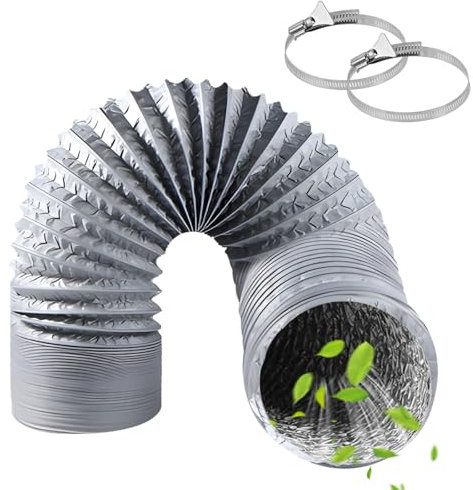 ZIGefofo Abluftschlauch Grau 125mm Länge 3m Aluminium Aluflexschlauch Flexibel PVC Alurohr Schlauch mit 2 Schlauchschelle Edelstahl für Klimaanlagen Wäschetrockner Abzugshaube Mobile Klimaanlage
