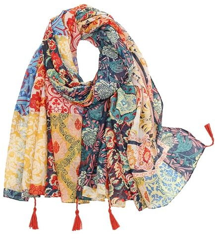 Écharpe Bohème Pour Femme – Châle Bohème Léger, Écharpe Longue À Col Châle, Écharpe En Coton Ethnique, Écharpe Tendance Légère Pour Femme, Châle Bohème Vintage, Écharpe De Voyage Vintage Pour La Mode