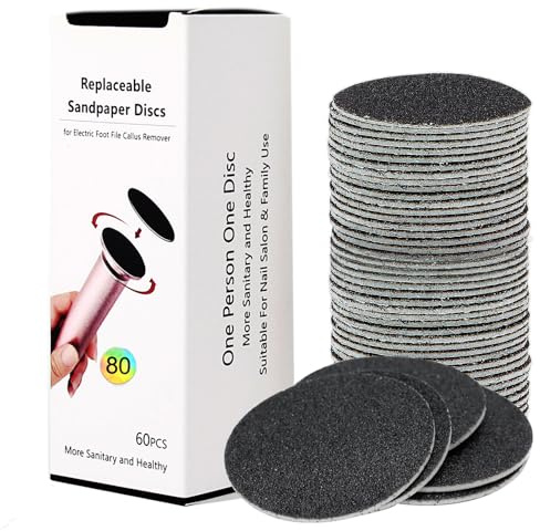 60pcs Replaceable Sandpaper Refill Discs 80 Grit for Electric Foot File Callus Remover Hard Dry Dead Skin Removal (Coarse 80 Grit)