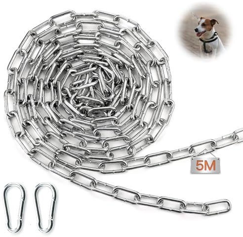 Mbsomnus Gliederkette Meterware mit Karabiner 5M Φ3 mm Metall Ketten Stahlkette Verzinkte Kette Meterware Rundstahlkette Schwere Ketten für Wäscheleine Hundekette Schaukeln Hängesessel Zauntor